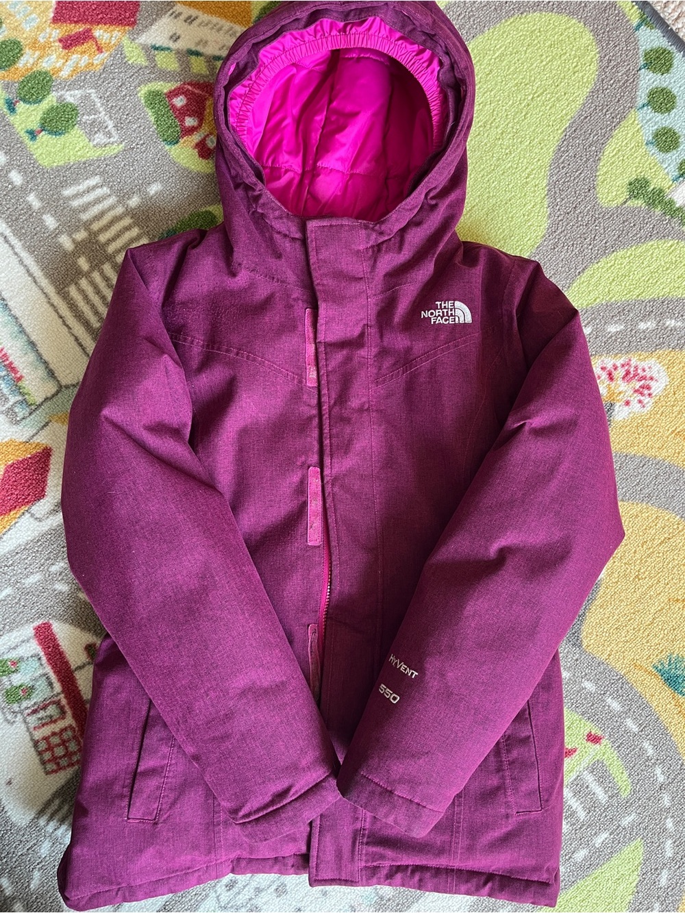 The North Face Girls Raspberry Hooded Insulated Puffer Jacket